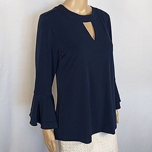 Charter Club | Berry Ball Blouse Navy Blue Keyhole